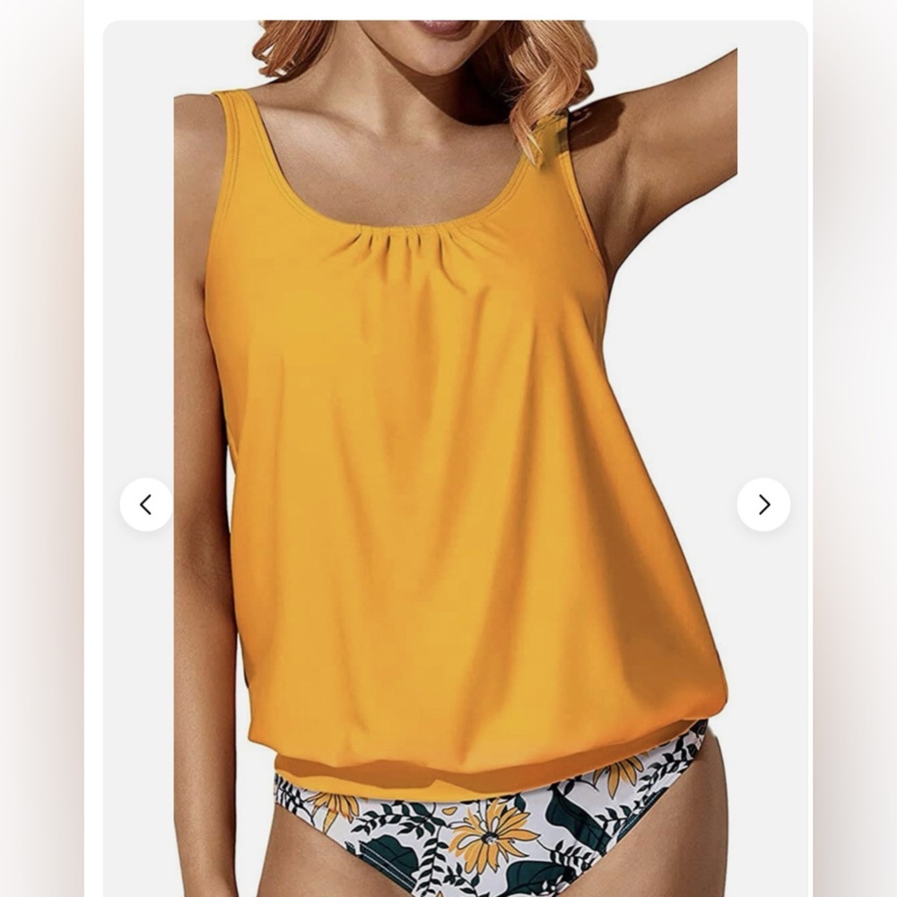 Blouson Tankini Swimsuits Women Loose Fit Floral Modest Two Piece NWT Size XL